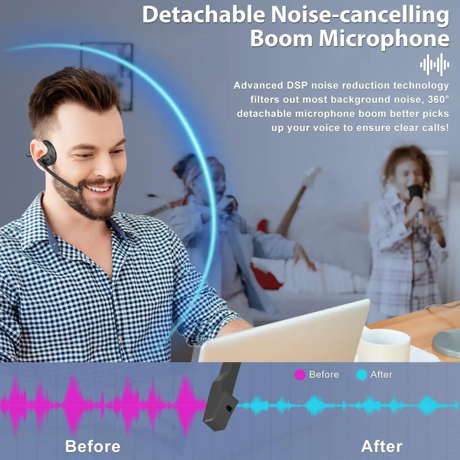 Open Ear Noise Cancelling Headset Wireless Bluetooth ENC Call Noise Elimination Computer Headphone Wireless with Boom Microphone - Image 4