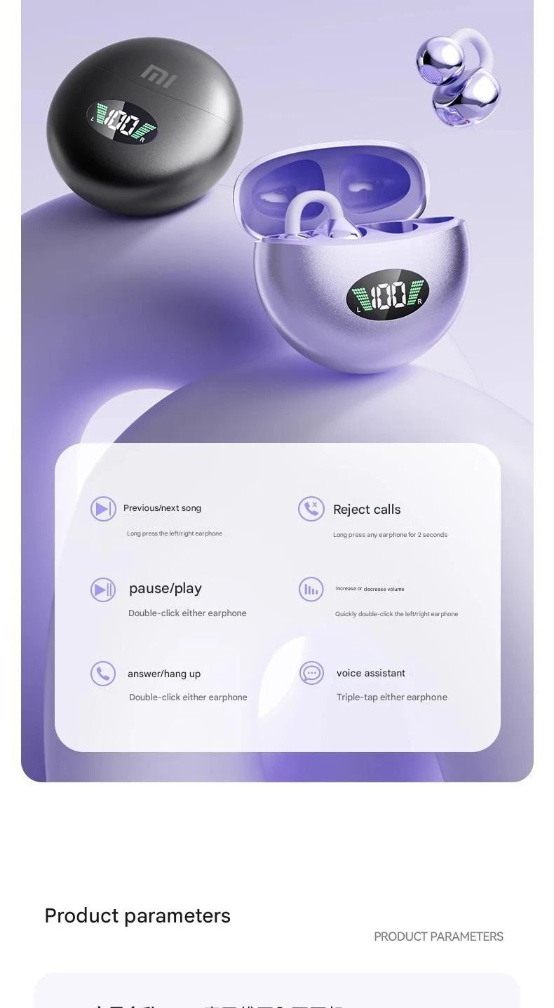 Original Xiaomi Q88 Open Ear Clip Earbuds ENC Wireless Bluetooth5.4 Headphone Noise Cancelling Earphone With Mic For Android iOS