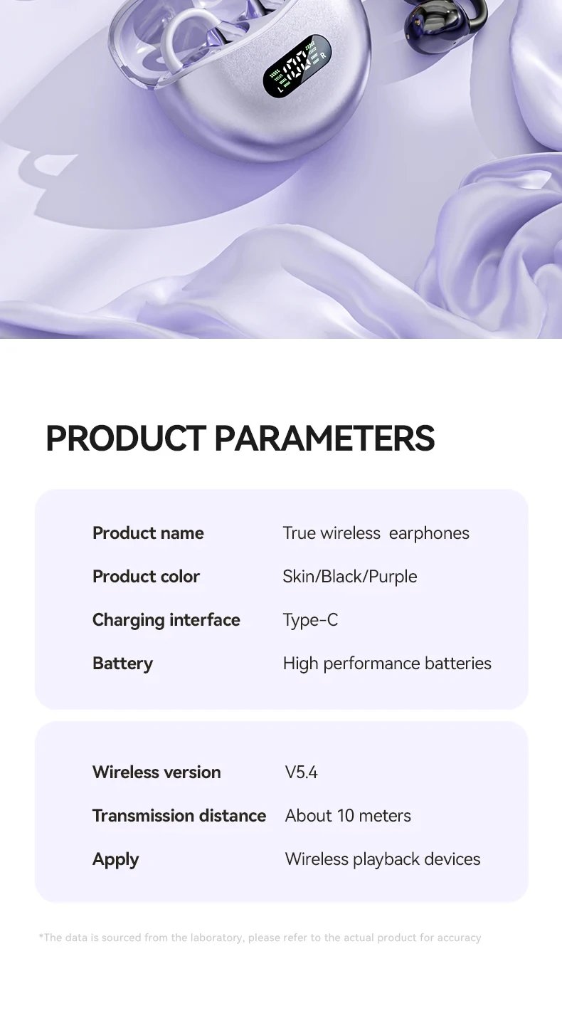 M79 Wireless Clip-On Earphones Bluetooth5.4 with Charging Case & LED Power Display Long Battery Life High-Quality Game Sports