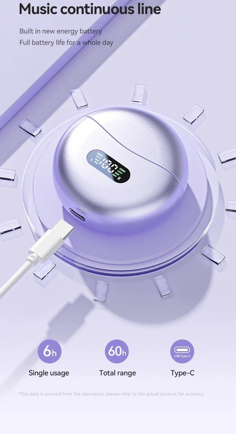 M79 Wireless Clip-On Earphones Bluetooth5.4 with Charging Case & LED Power Display Long Battery Life High-Quality Game Sports