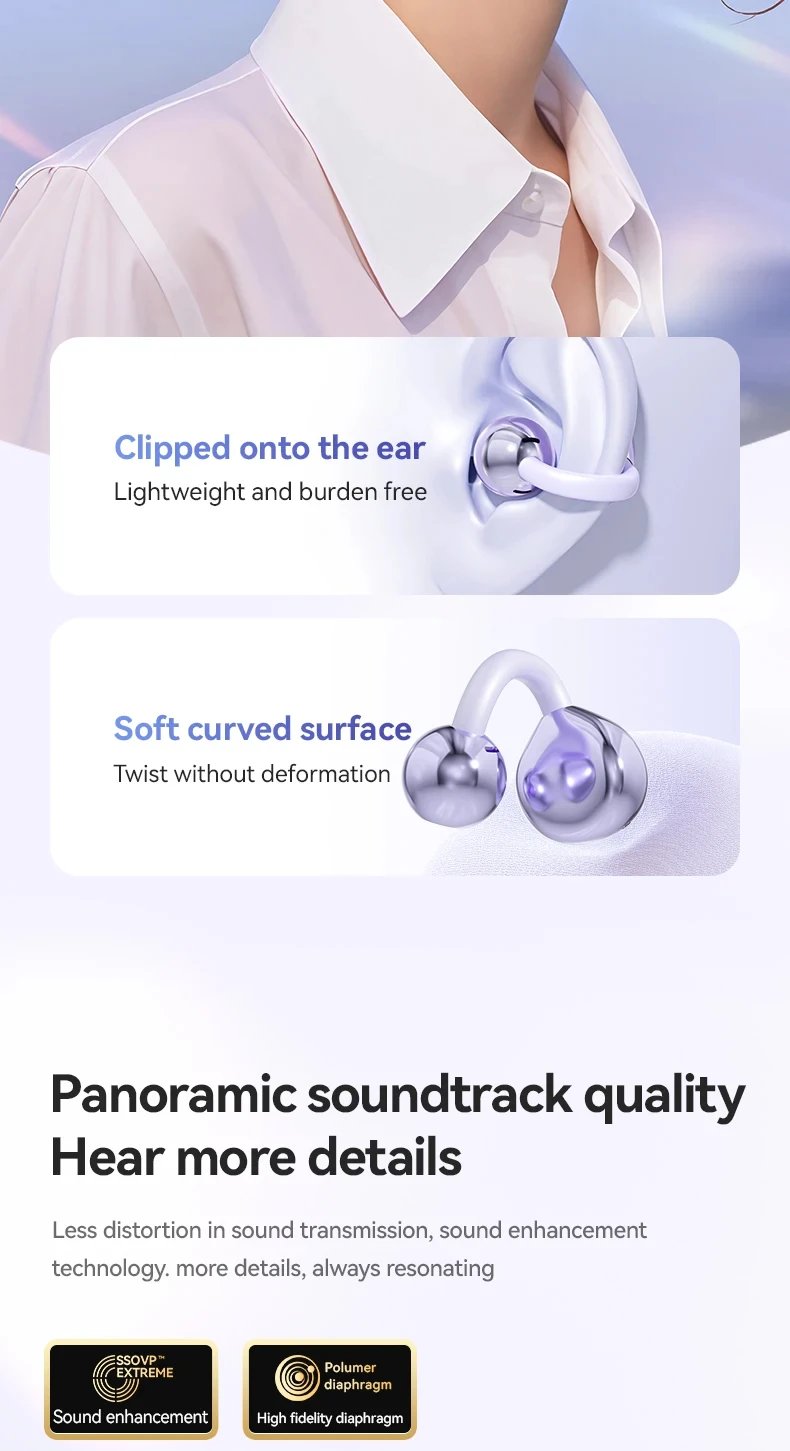M79 Wireless Clip-On Earphones Bluetooth5.4 with Charging Case & LED Power Display Long Battery Life High-Quality Game Sports