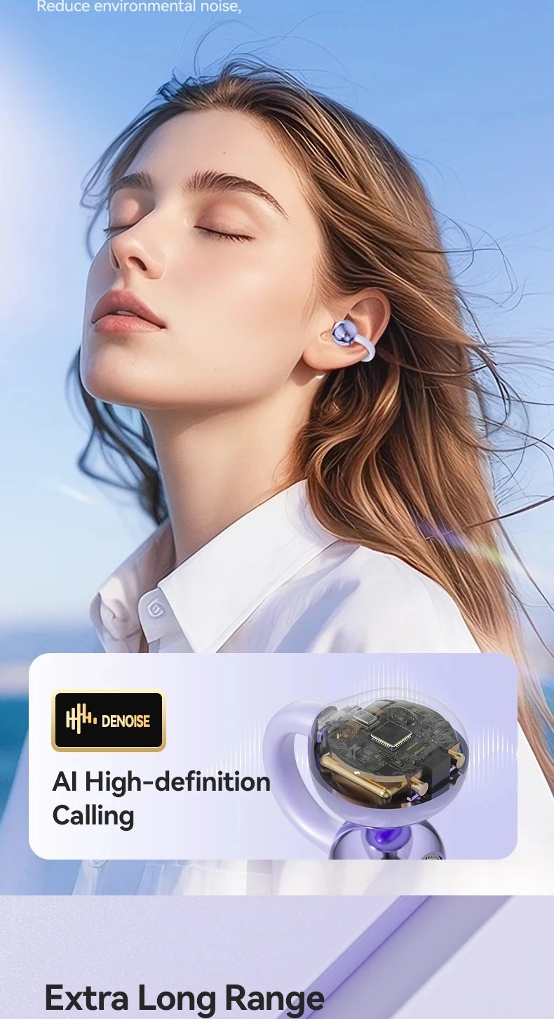 M79 Wireless Clip-On Earphones Bluetooth5.4 with Charging Case & LED Power Display Long Battery Life High-Quality Game Sports