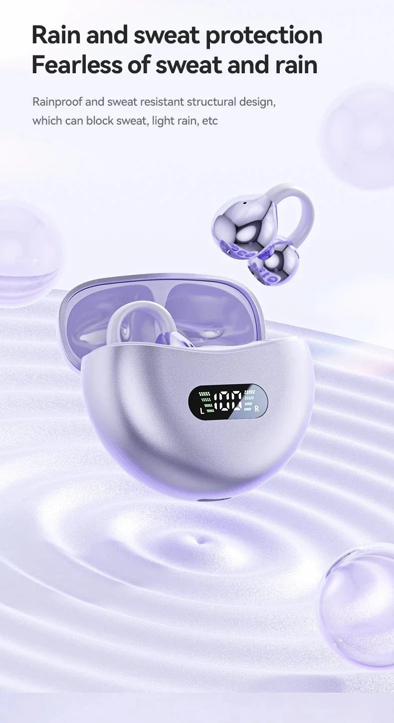 M79 Wireless Clip-On Earphones Bluetooth5.4 with Charging Case & LED Power Display Long Battery Life High-Quality Game Sports