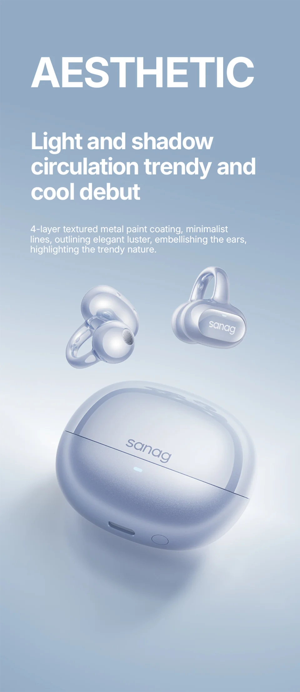 Sanag S8S AI Open Ear Clip on Headphones HiFi Lossless Sound Quality AI Translation Wireless Bluetooth Earphones Panoramic Sound