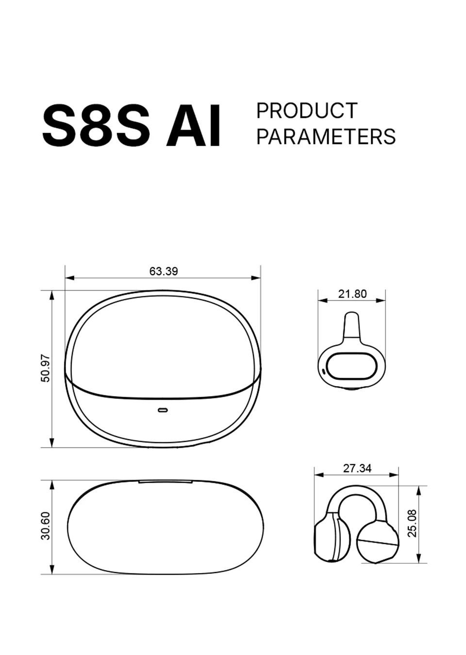 Sanag S8S AI Open Ear Clip on Headphones HiFi Lossless Sound Quality AI Translation Wireless Bluetooth Earphones Panoramic Sound
