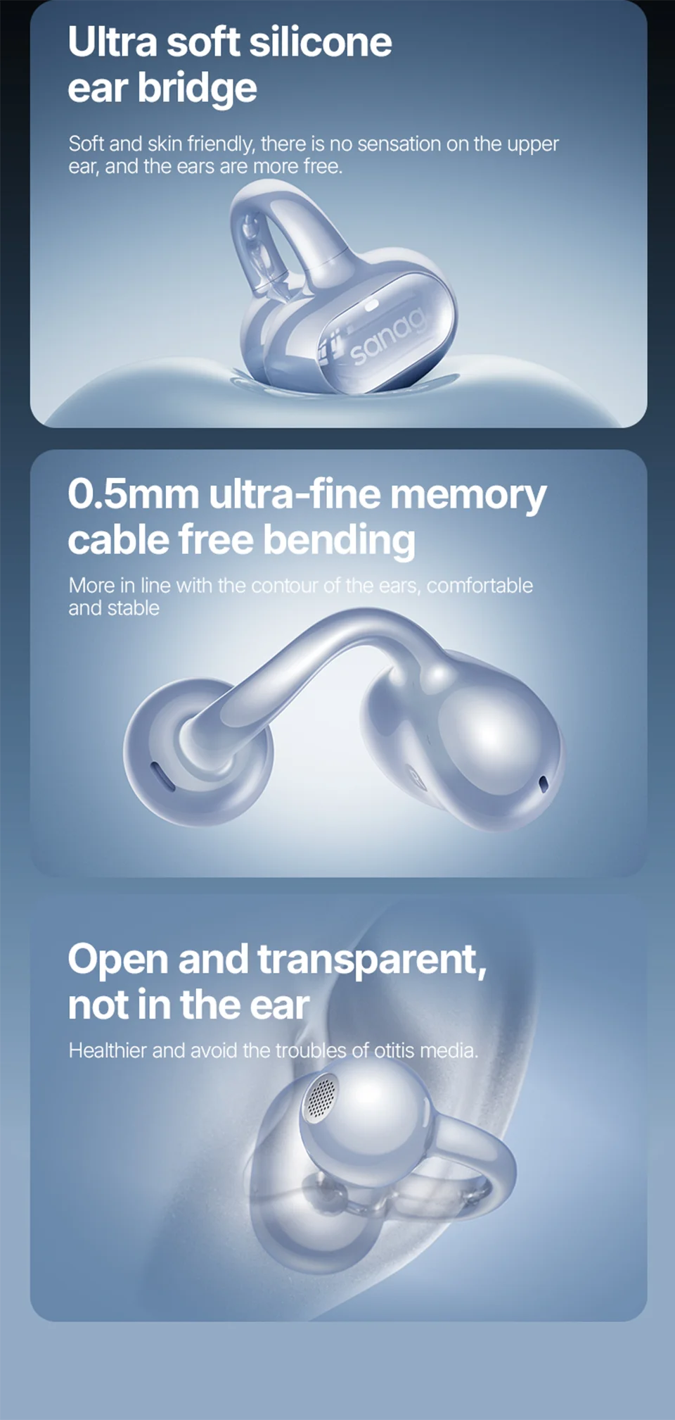 Sanag S8S AI Open Ear Clip on Headphones HiFi Lossless Sound Quality AI Translation Wireless Bluetooth Earphones Panoramic Sound