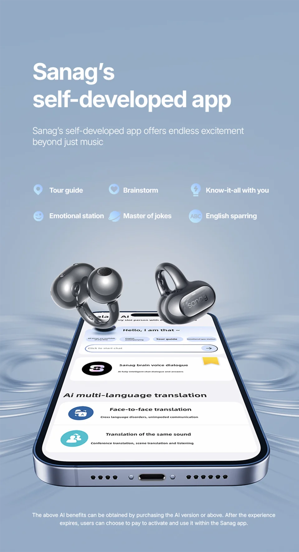 Sanag S8S AI Open Ear Clip on Headphones HiFi Lossless Sound Quality AI Translation Wireless Bluetooth Earphones Panoramic Sound