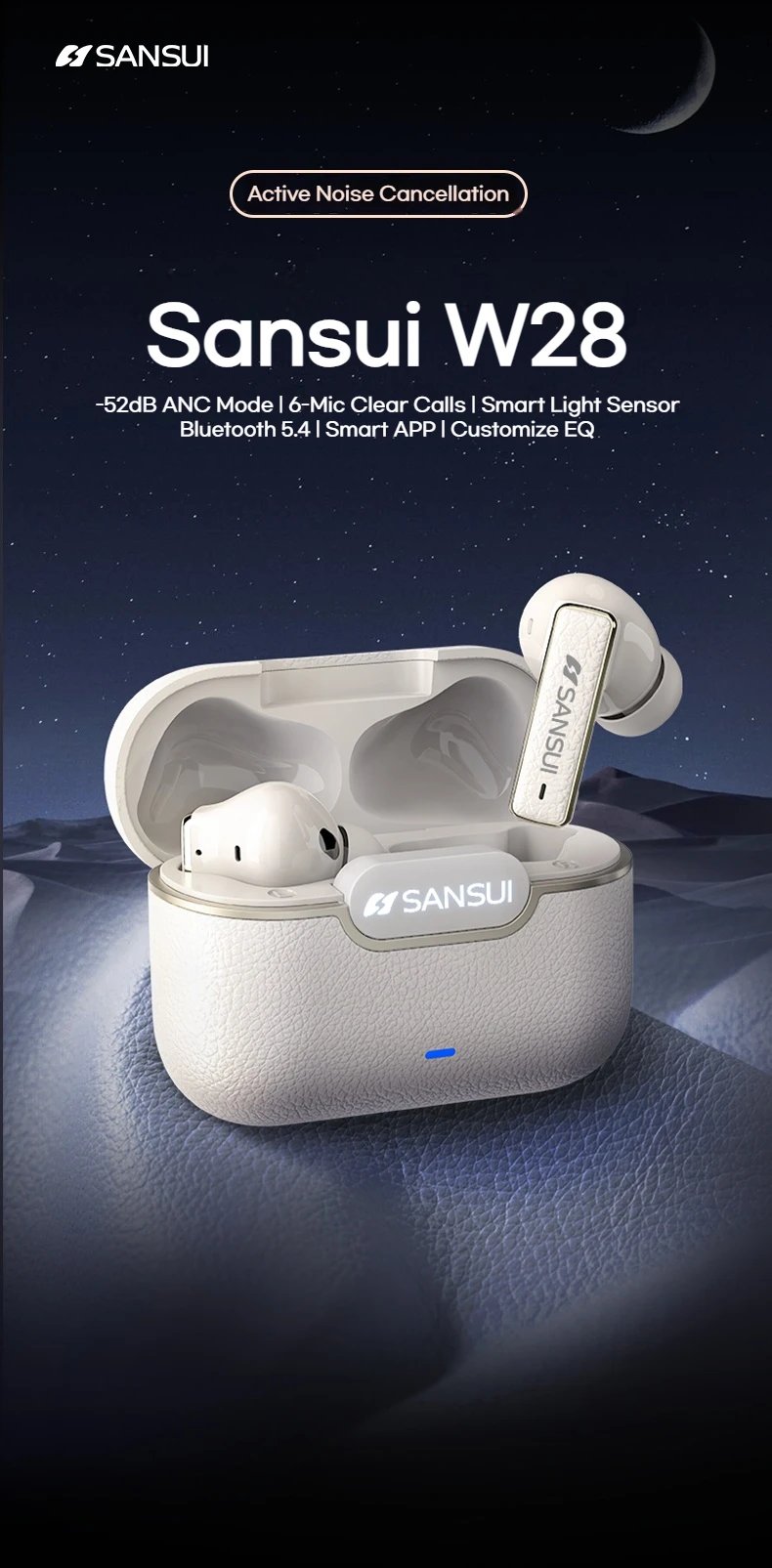 Sansui ANC Bluetooth TWS Earbuds -52dB Active Noise Cancelling Bluetooth 5.4 Headphone Ture Wireless Earphones 6 Mic HD Calls Sansui ANC Bluetooth TWS Earbuds -52dB Active Noise Cancelling Bluetooth 5.4 Headphone Ture Wireless Earphones 6 Mic HD Calls