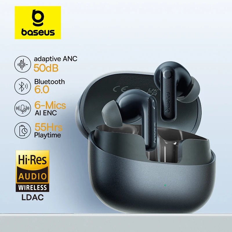 Baseus EP10 Pro ANC Earbuds Wireless Bluetooth 6.0 Earphones 50dB Realtime Adaptive Headphones 6 Mic Hi-Res LDAC IP55 Ear buds