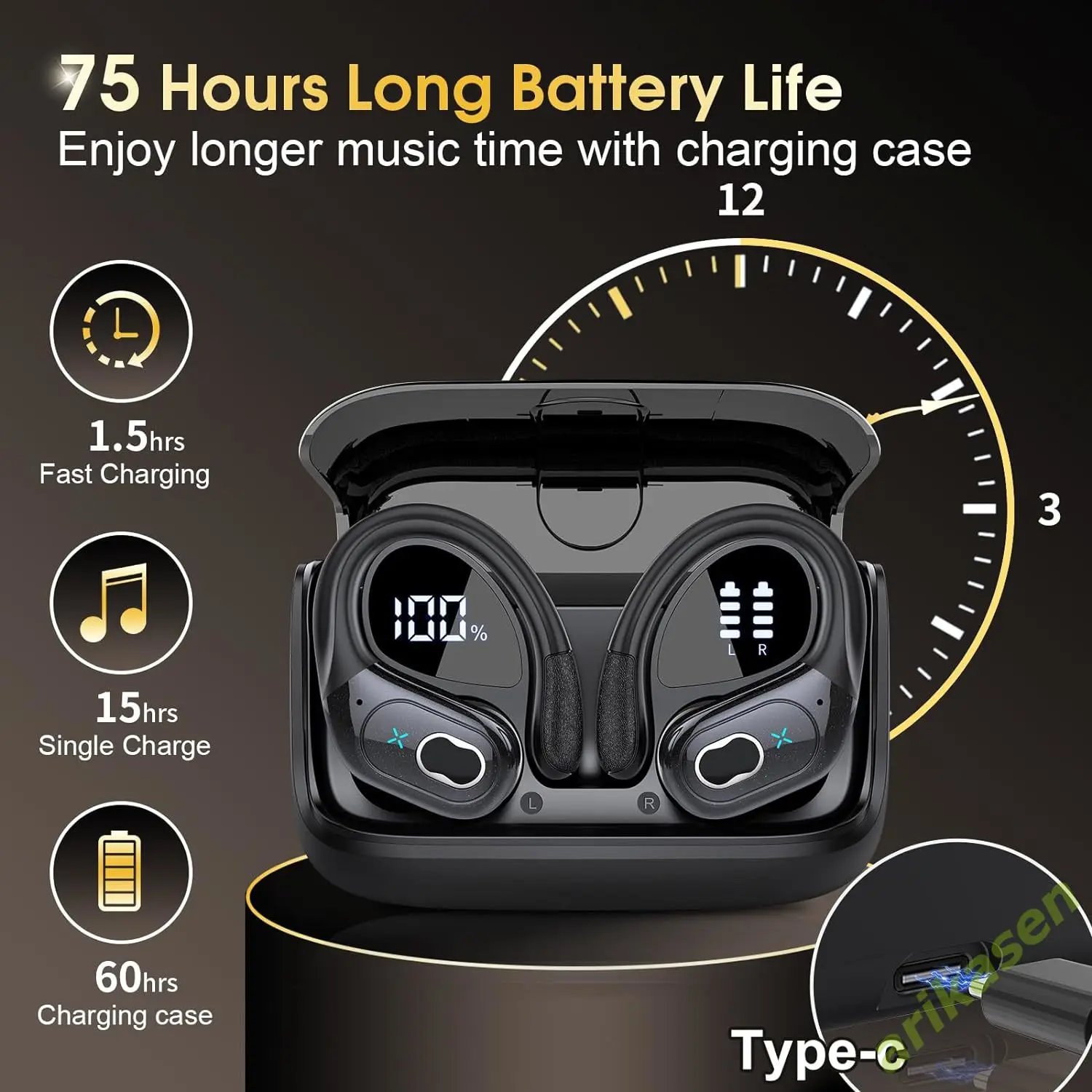 Wireless Earbuds 75hrs Bluetooth 5.3 Headphones Sport 2024 Bluetooth Earphone with Noise Cancelling Mic IPX7 Waterproof Earphone