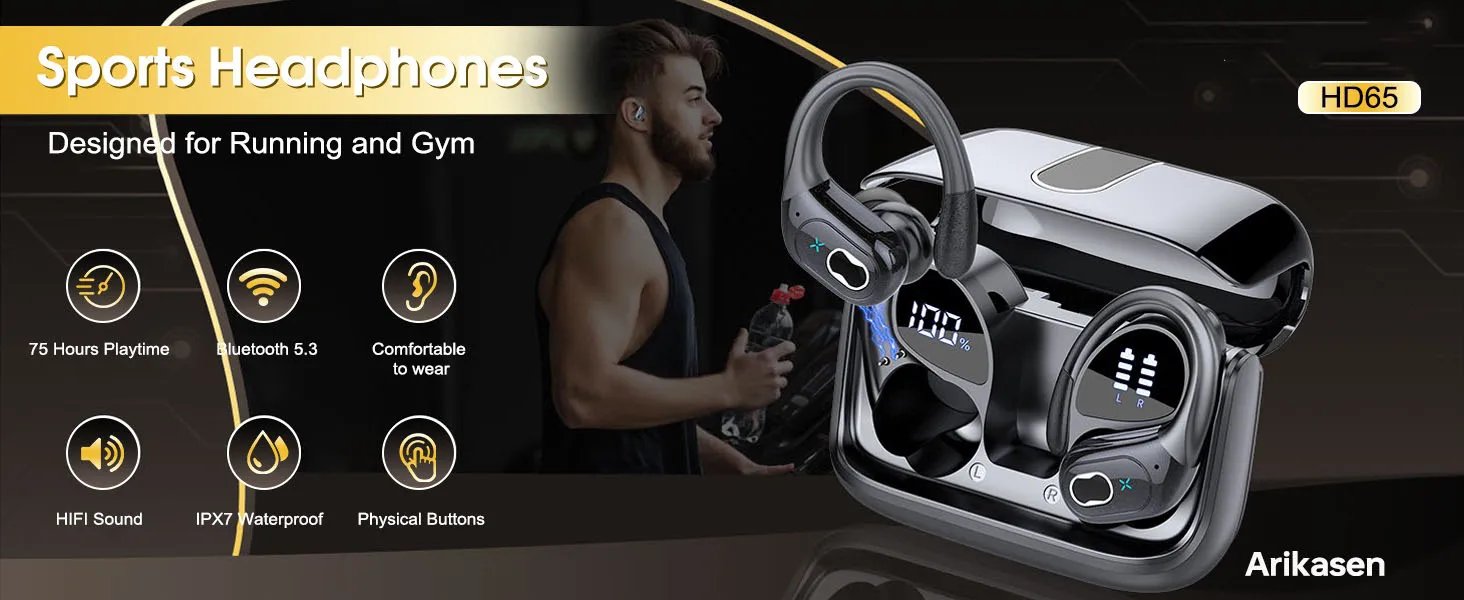 Wireless Earbuds 75hrs Bluetooth 5.3 Headphones Sport 2024 Bluetooth Earphone with Noise Cancelling Mic IPX7 Waterproof Earphone