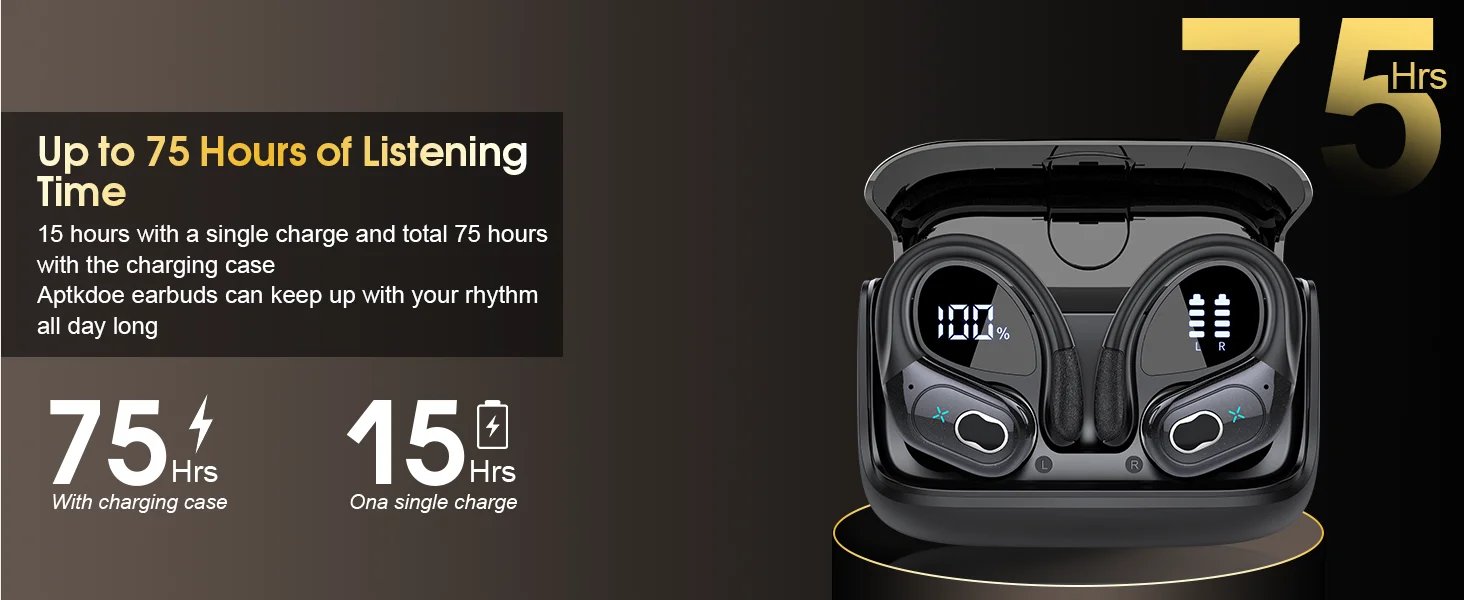 Wireless Earbuds 75hrs Bluetooth 5.3 Headphones Sport 2024 Bluetooth Earphone with Noise Cancelling Mic IPX7 Waterproof Earphone