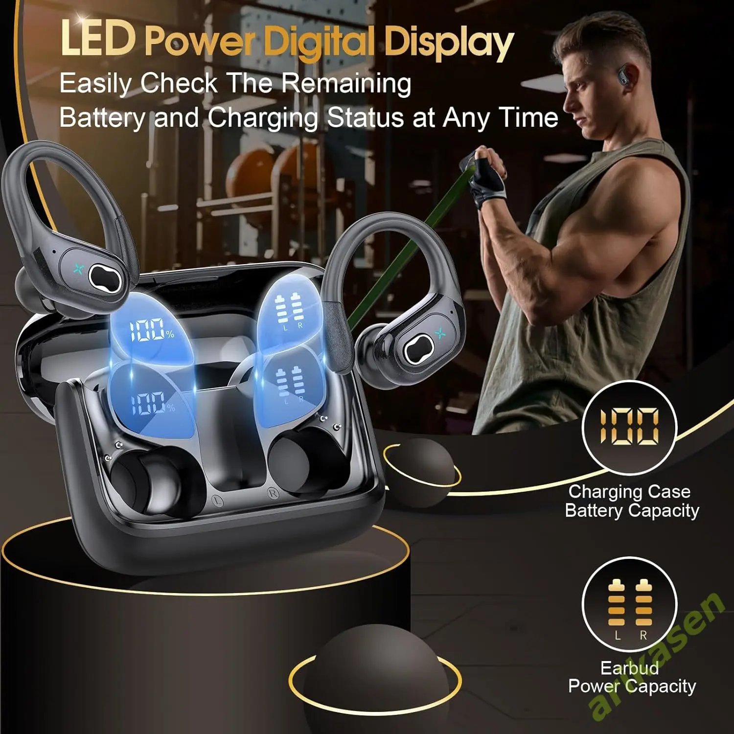 Wireless Earbuds 75hrs Bluetooth 5.3 Headphones Sport 2024 Bluetooth Earphone with Noise Cancelling Mic IPX7 Waterproof Earphone