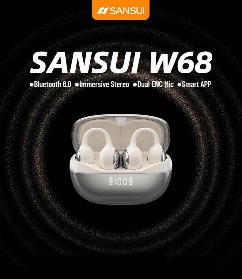 SANSUI W68 OWS Ear Clip Headphones High Quality Wireless Bluetooth Earphones Air Conduction TWS Wireless Earbuds with Smart APP SANSUI W68 OWS Ear Clip Headphones High Quality Wireless Bluetooth Earphones Air Conduction TWS Wireless Earbuds with Smart APP