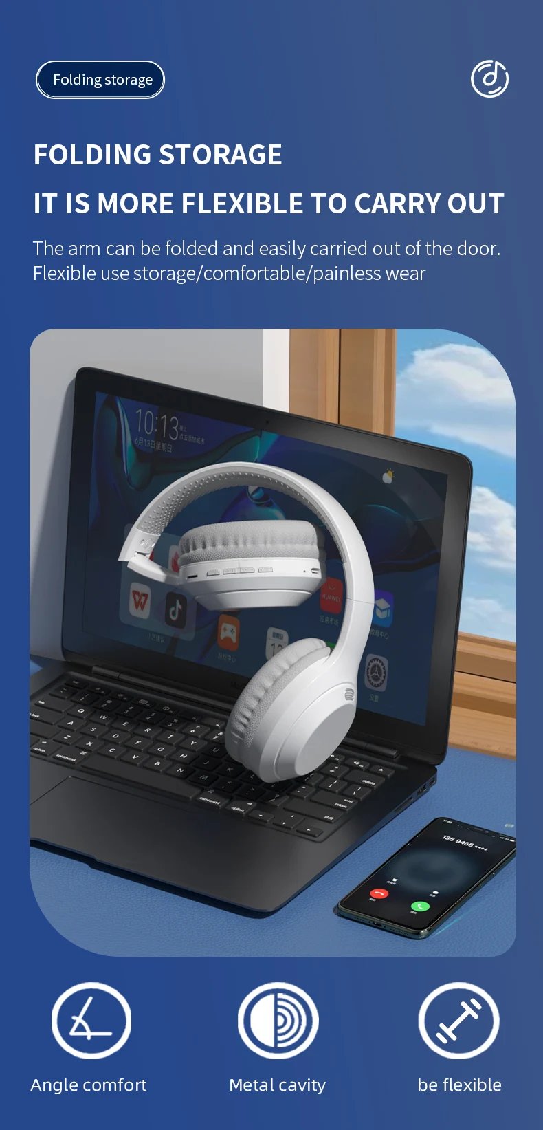 Xiaomi 5W Wireless Headphones Bluetooth5.3 Earphones Foldable Earbuds 40mm Driver Game Music Over Ear Stereo Headset With Mic