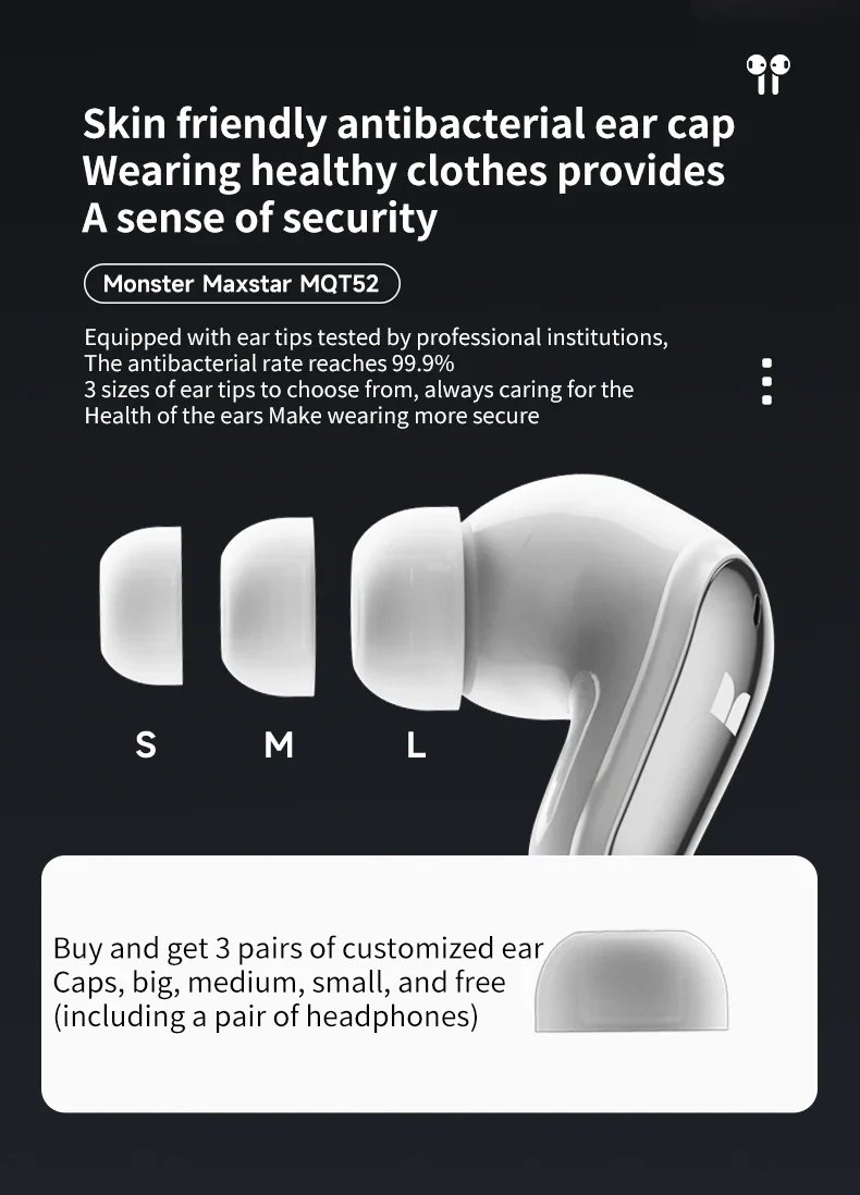 New Monster MQT52 TWS Wireless Gaming Headset Bluetooth 5.4 HIFI Stereo Music Earphones Talking Noise Canceling Earbuds New Monster MQT52 TWS Wireless Gaming Headset Bluetooth 5.4 HIFI Stereo Music Earphones Talking Noise Canceling Earbuds