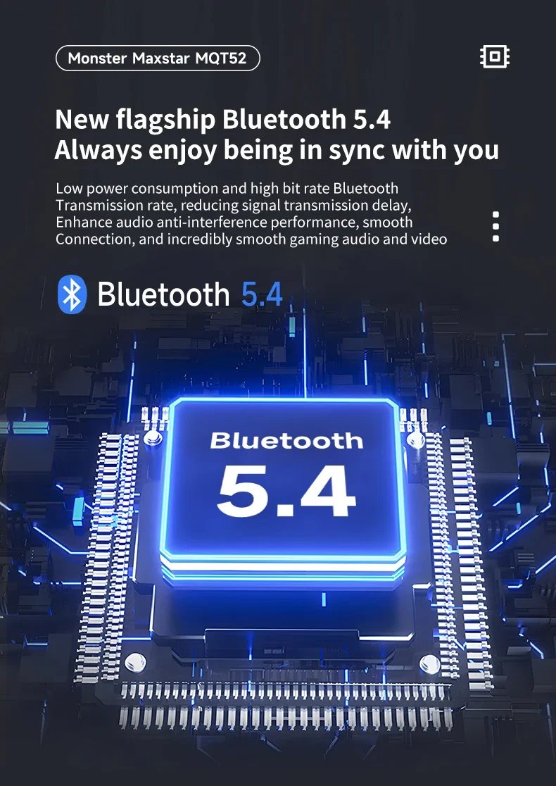 New Monster MQT52 TWS Wireless Gaming Headset Bluetooth 5.4 HIFI Stereo Music Earphones Talking Noise Canceling Earbuds New Monster MQT52 TWS Wireless Gaming Headset Bluetooth 5.4 HIFI Stereo Music Earphones Talking Noise Canceling Earbuds