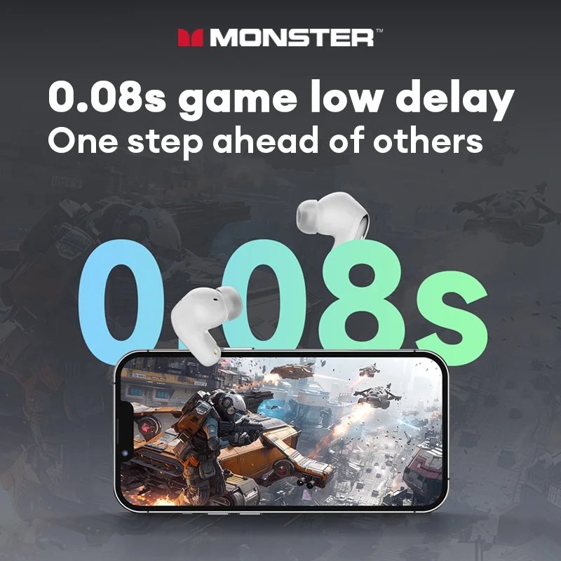 New Monster MQT52 TWS Wireless Gaming Headset Bluetooth 5.4 HIFI Stereo Music Earphones Talking Noise Canceling Earbuds - Image 4