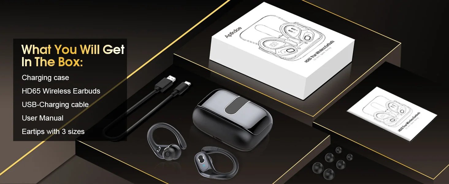 Wireless Earbuds Bluetooth 5.4, 75H Playtime Hi-Fi Stereo Deep Bass, ENC Mic IPX7 Waterproof Earhooks Sport Earphones.
