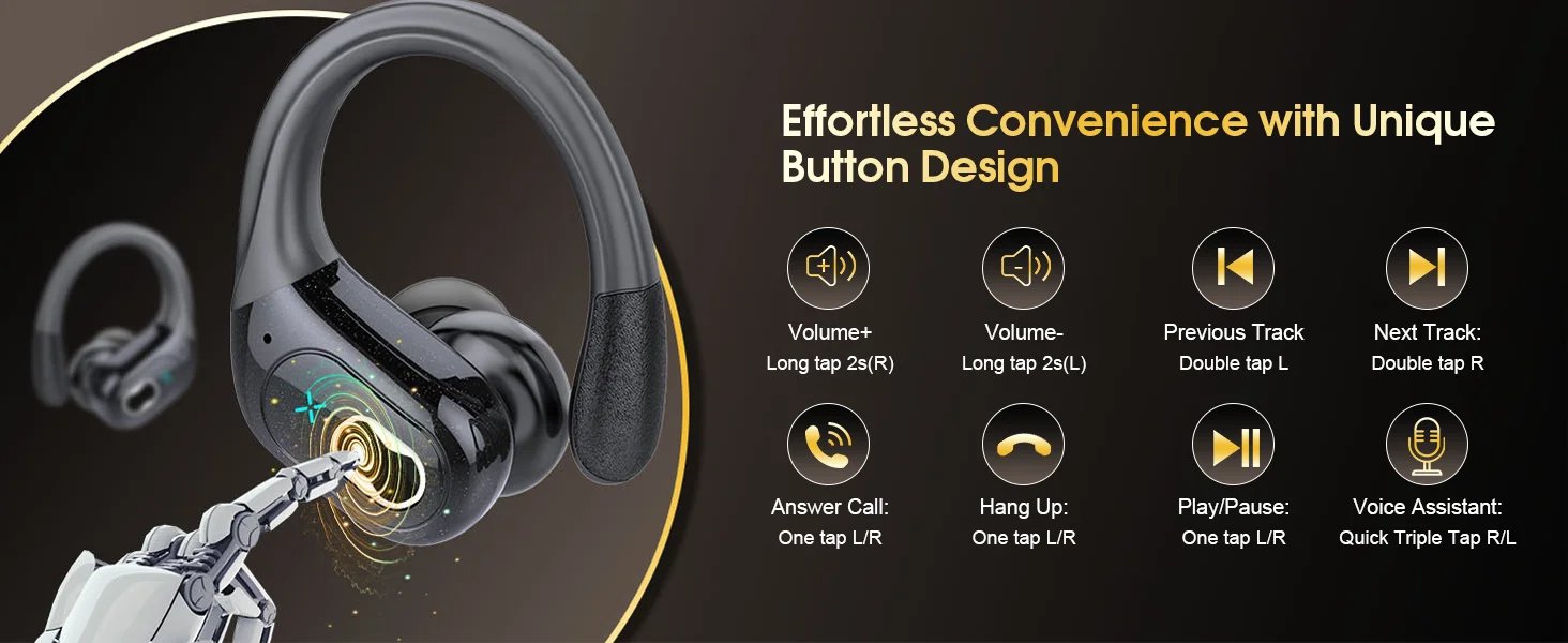Wireless Earbuds Bluetooth 5.4, 75H Playtime Hi-Fi Stereo Deep Bass, ENC Mic IPX7 Waterproof Earhooks Sport Earphones.