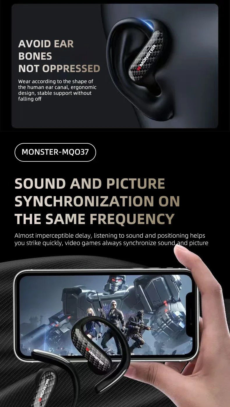 Monster MQO37 Gaming Earphones TWS Bluetooth 6.0 Noise Reduction Sport Headphone HiFi Stereo Music HD Call Headphones for Xiaomi Monster MQO37 Gaming Earphones TWS Bluetooth 6.0 Noise Reduction Sport Headphone HiFi Stereo Music HD Call Headphones for Xiaomi