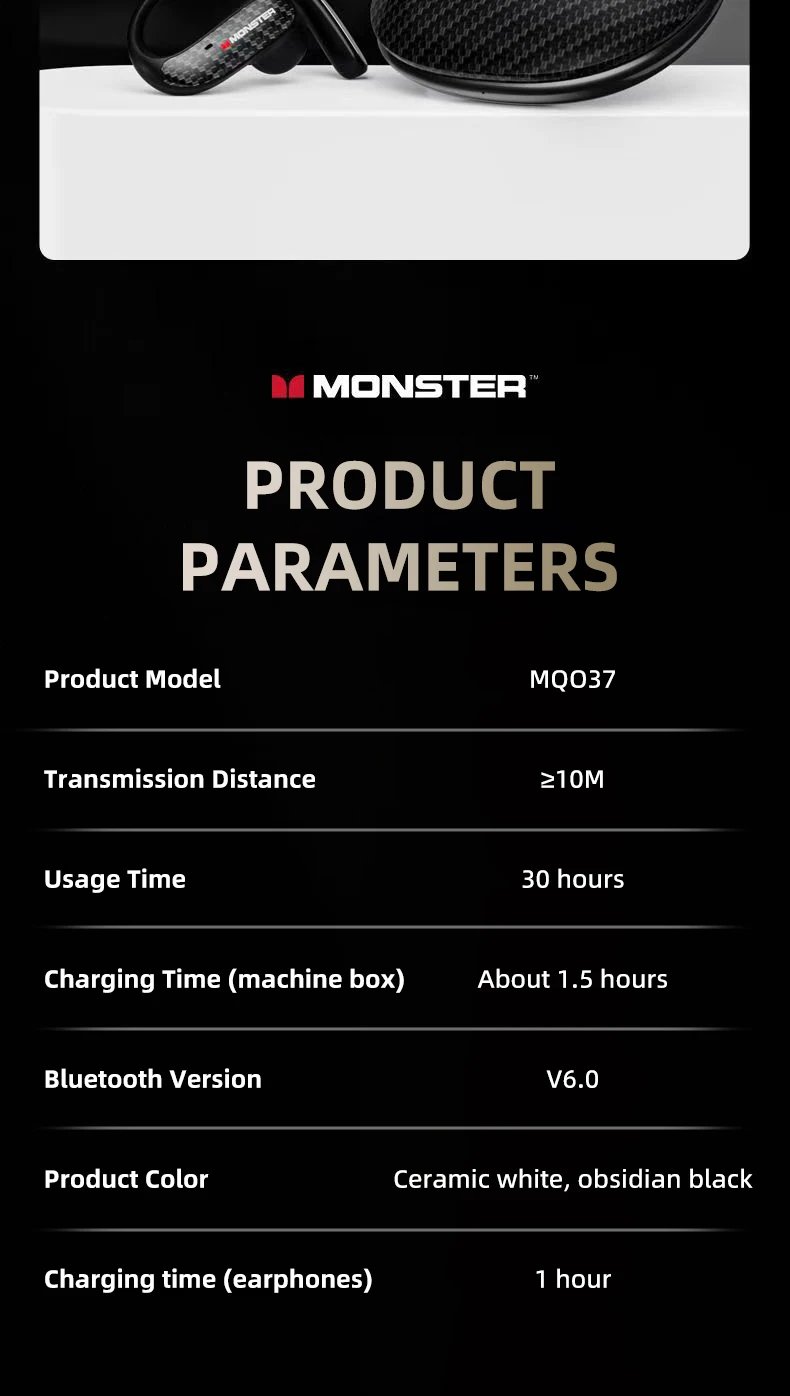 Monster MQO37 Gaming Earphones TWS Bluetooth 6.0 Noise Reduction Sport Headphone HiFi Stereo Music HD Call Headphones for Xiaomi Monster MQO37 Gaming Earphones TWS Bluetooth 6.0 Noise Reduction Sport Headphone HiFi Stereo Music HD Call Headphones for Xiaomi
