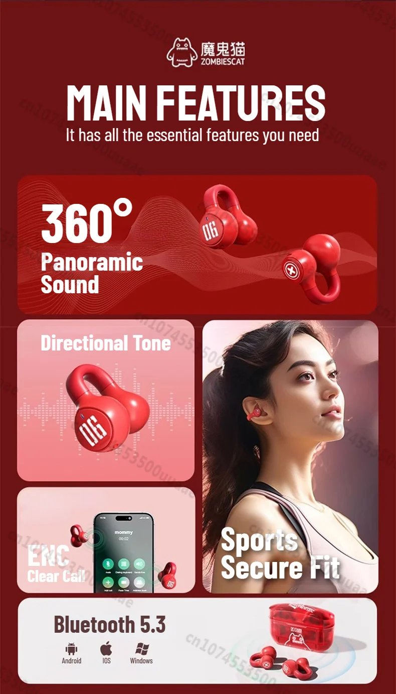 Zombiescat S4 Ear Clip Bluetooth Headphones Transparent Clip On Ear OWS Earphones True Wireless Earbuds for for Sports/Daily Use Zombiescat S4 Ear Clip Bluetooth Headphones Transparent Clip On Ear OWS Earphones True Wireless Earbuds for for Sports/Daily Use