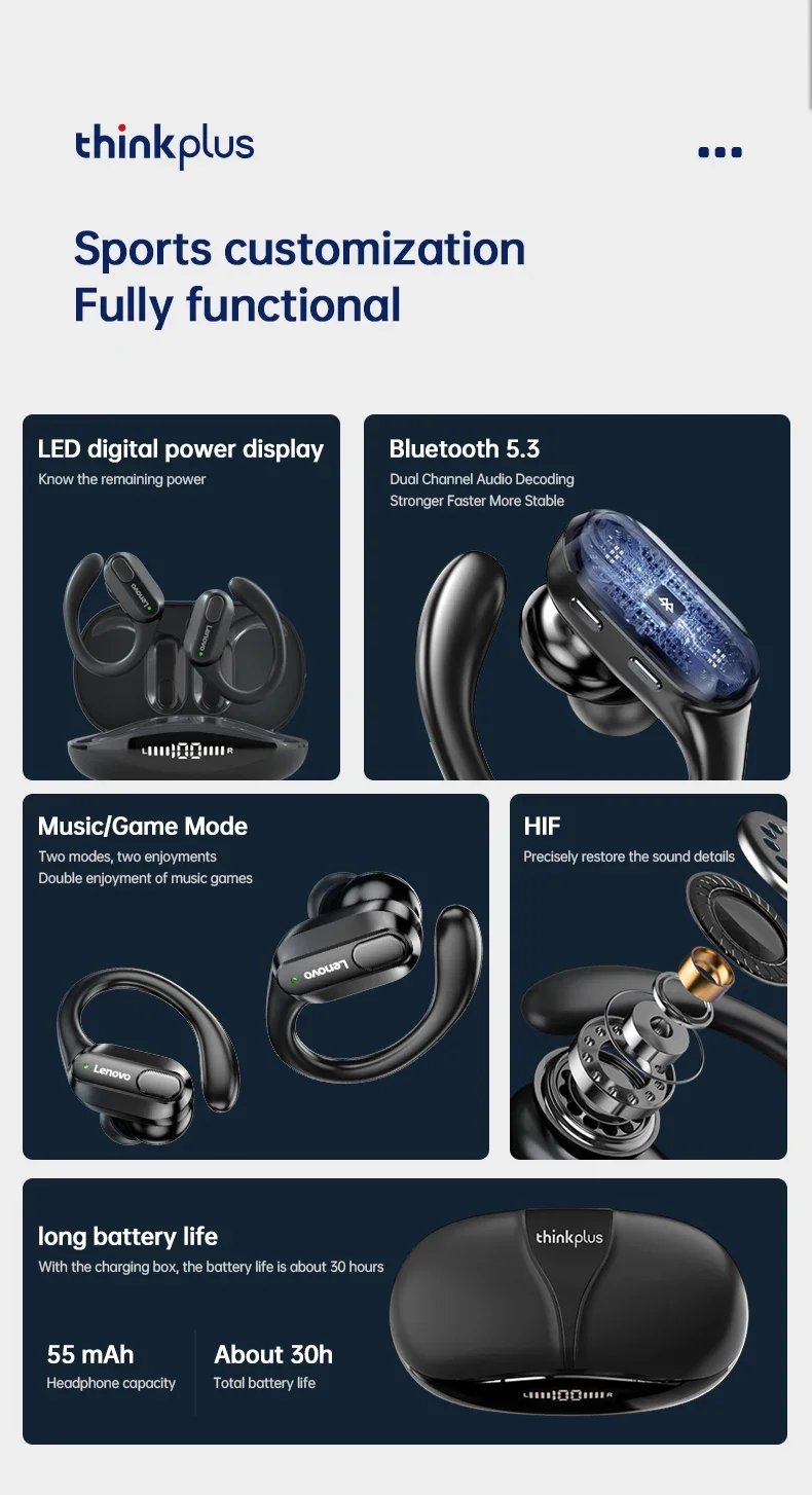 Lenovo XT80 Sports Wireless Headphones with Mics, Button Control, LED Power Display,Hifi Stereo Sound Lenovo XT80 Sports Wireless Headphones with Mics, Button Control, LED Power Display,Hifi Stereo Sound