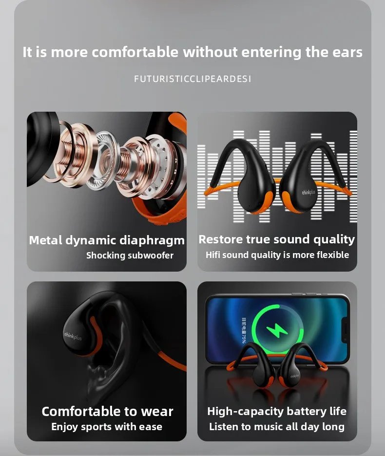 Original Lenovo X7 Air Conduction Headphone Wireless Bluetooth 5.3 Earphones Bone Conduction Sports Headset Outdoor EarHook Mic - Image 5