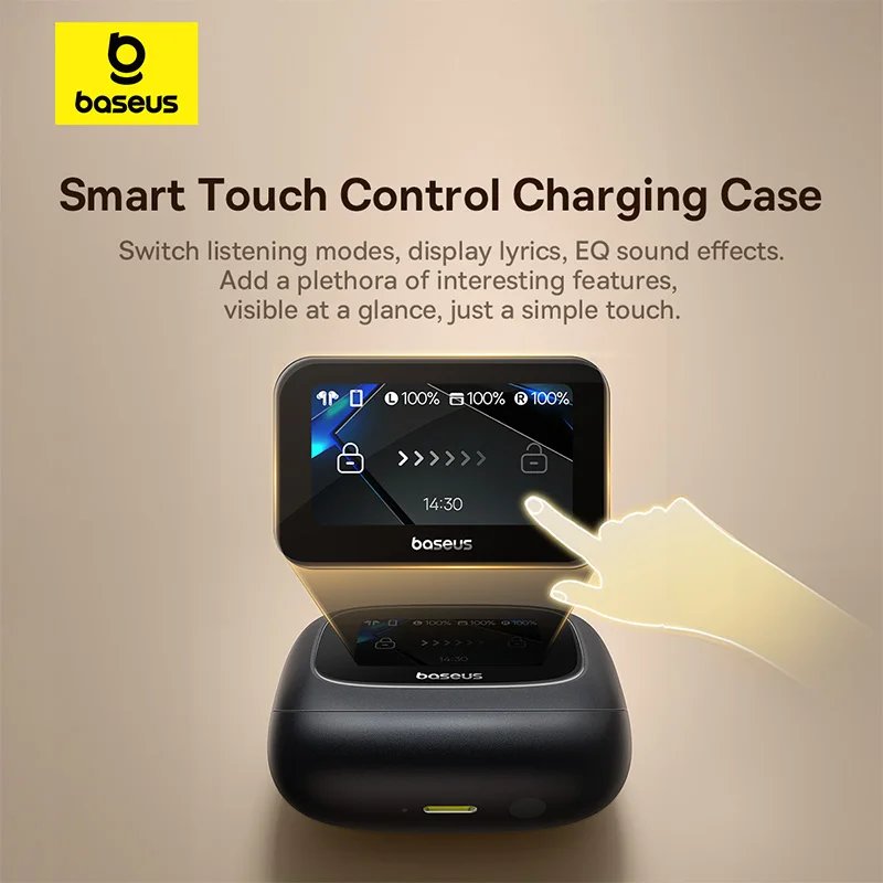 Baseus Bowie M2s Ultra Wireless Earphones Smart Screen 52dB Noise Cancelling Bluetooth 5.4 Headphones 3D Audio Spatial Earbuds - Image 2