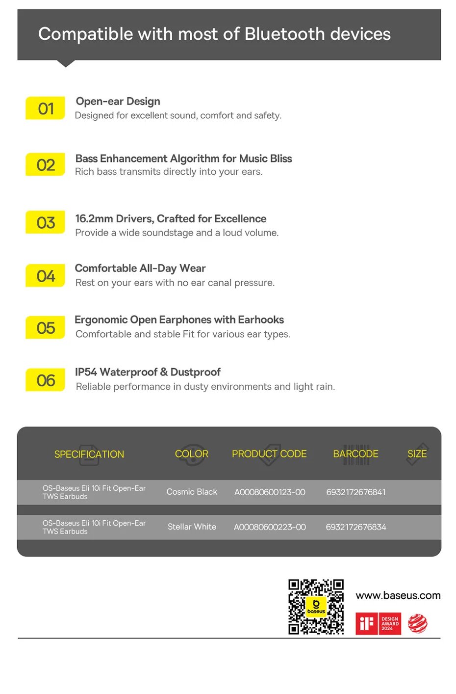 Baseus Eli 10i Fit Open-Ear Earphones Ear Hooks Wireless Bluetooth 5.4 Headphones IP54 Waterproof Air conduction Sports Earbuds Baseus Eli 10i Fit Open-Ear Earphones Ear Hooks Wireless Bluetooth 5.4 Headphones IP54 Waterproof Air conduction Sports Earbuds