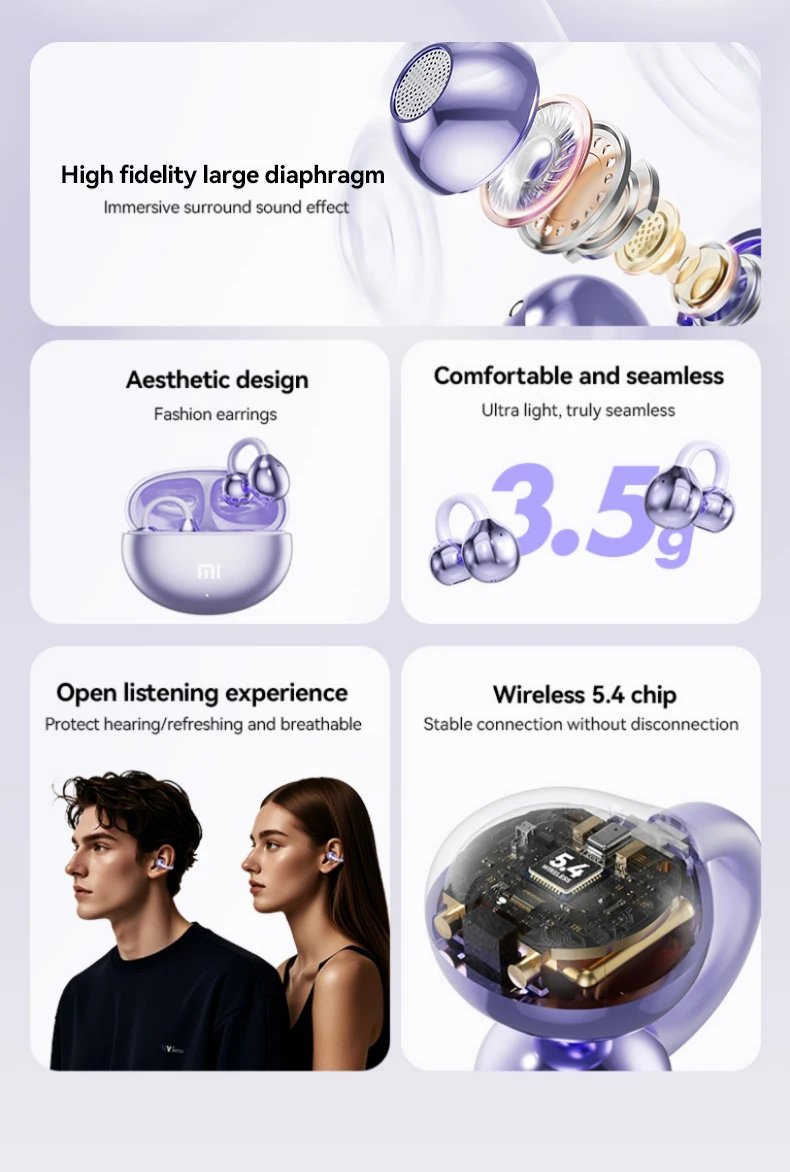 XIAOMI Mijia Wireless Earphone Open Ear M91 Ear Clip ENC Headset Bluetooth 5.4 HD Call Touch Control Headphone for Android iOS XIAOMI Mijia Wireless Earphone Open Ear M91 Ear Clip ENC Headset Bluetooth 5.4 HD Call Touch Control Headphone for Android iOS