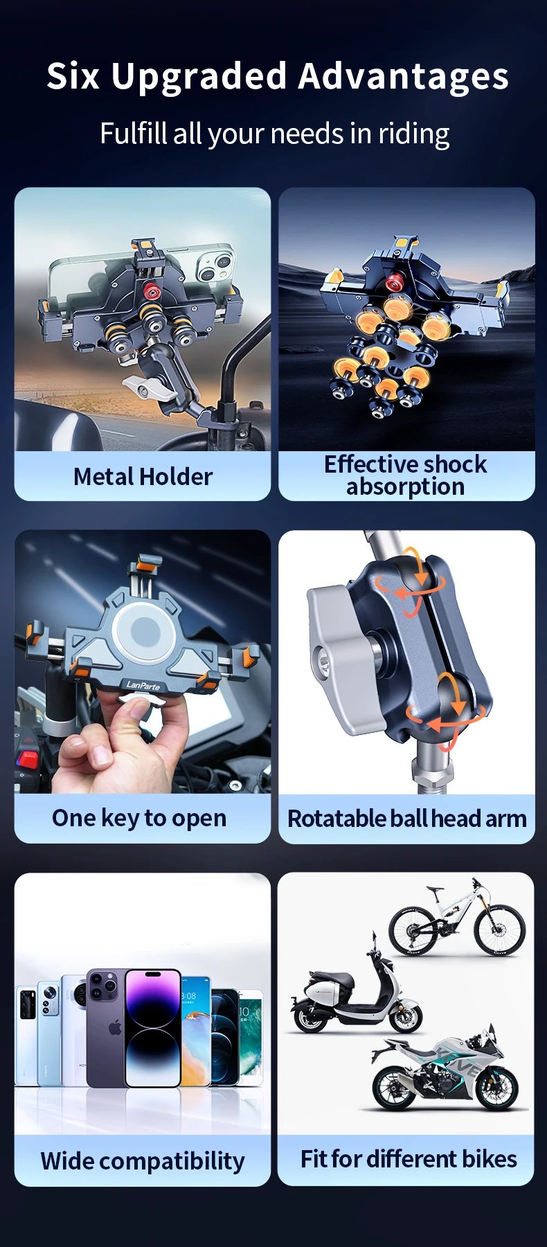 Alloy Motorcycle Phone Holder Universal High Quality Anti-Shake Motorcycle Mobile Stand 360° Adjustable Motos Navigation Bracket Alloy Motorcycle Phone Holder Universal High Quality Anti-Shake Motorcycle Mobile Stand 360° Adjustable Motos Navigation Bracket