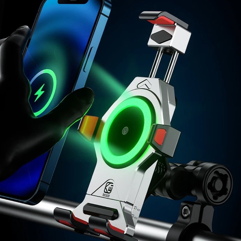Motorcycle Mobile Phone Holder Shock Absorption Waterproof 15W Wireless Charging Full Aluminum Alloy Motorbike Handlebar Bracket