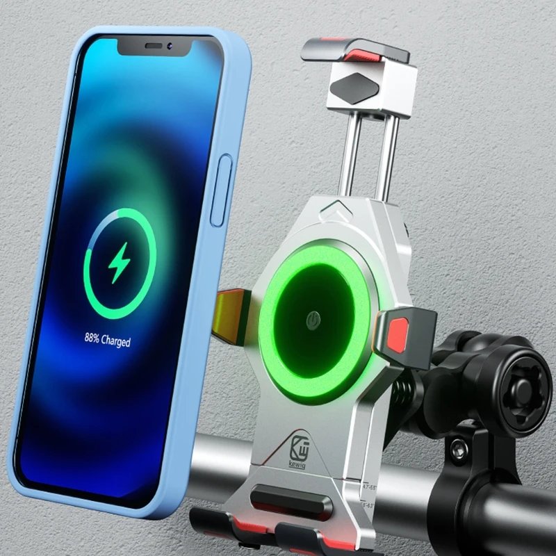 Motorcycle Mobile Phone Holder Shock Absorption Waterproof 15W Wireless Charging Full Aluminum Alloy Motorbike Handlebar Bracket