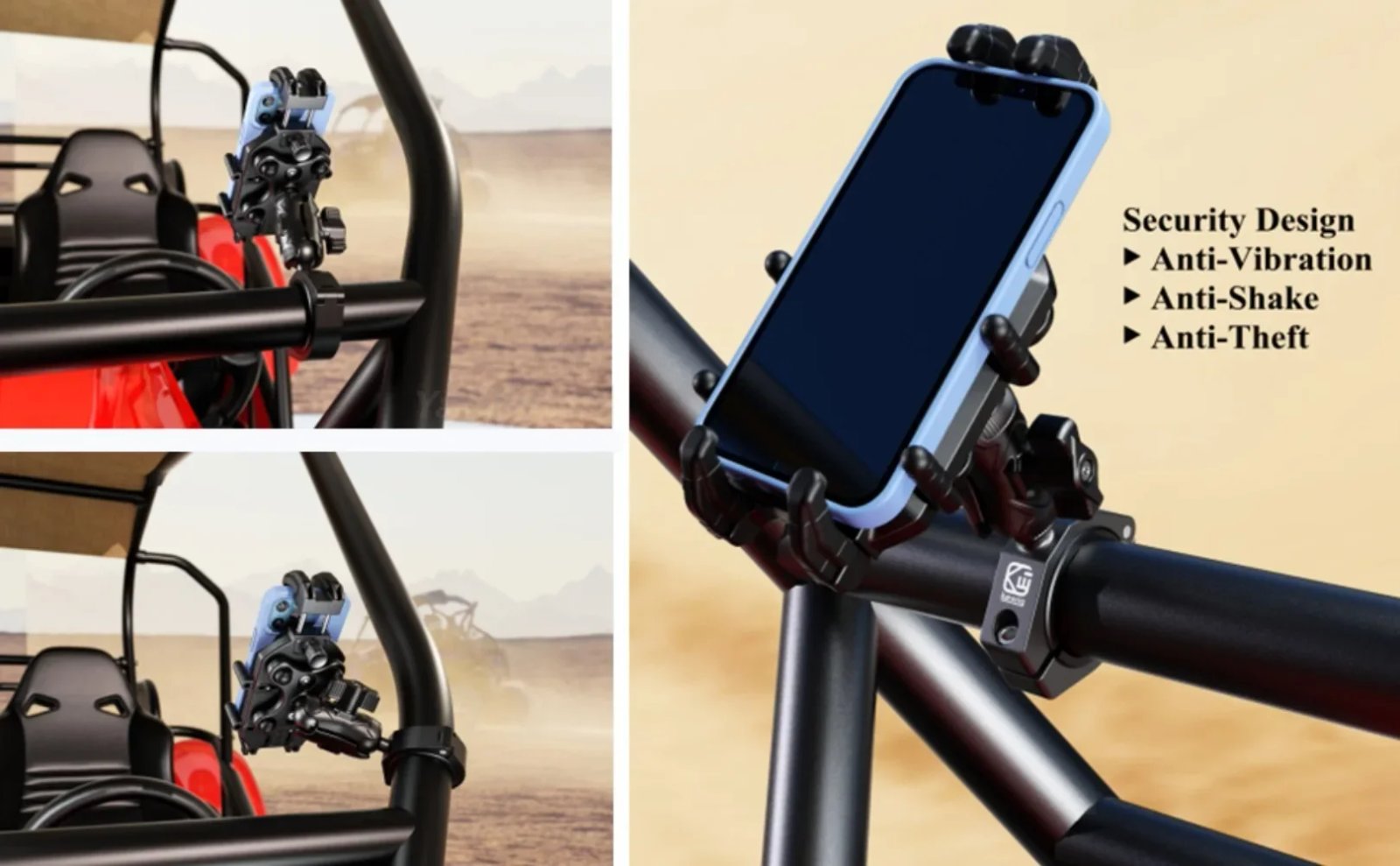 Phone Mount with Vibration Dampener Heavy Duty for UTV Roll Cage Cellphone Holder Fit on 1.5''/1.65''/1.75''/1.85''/2'' Roll Bar