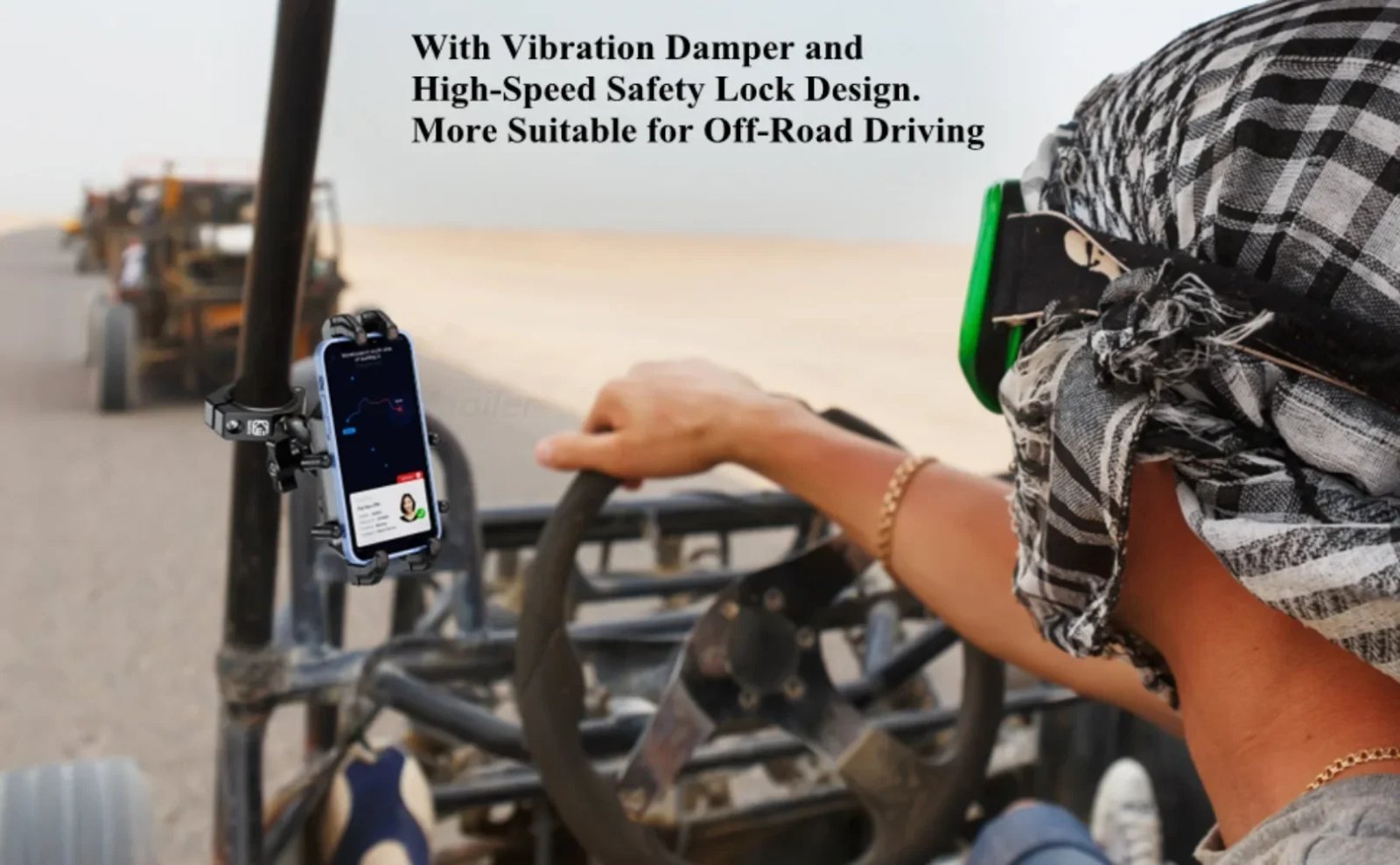 Phone Mount with Vibration Dampener Heavy Duty for UTV Roll Cage Cellphone Holder Fit on 1.5''/1.65''/1.75''/1.85''/2'' Roll Bar