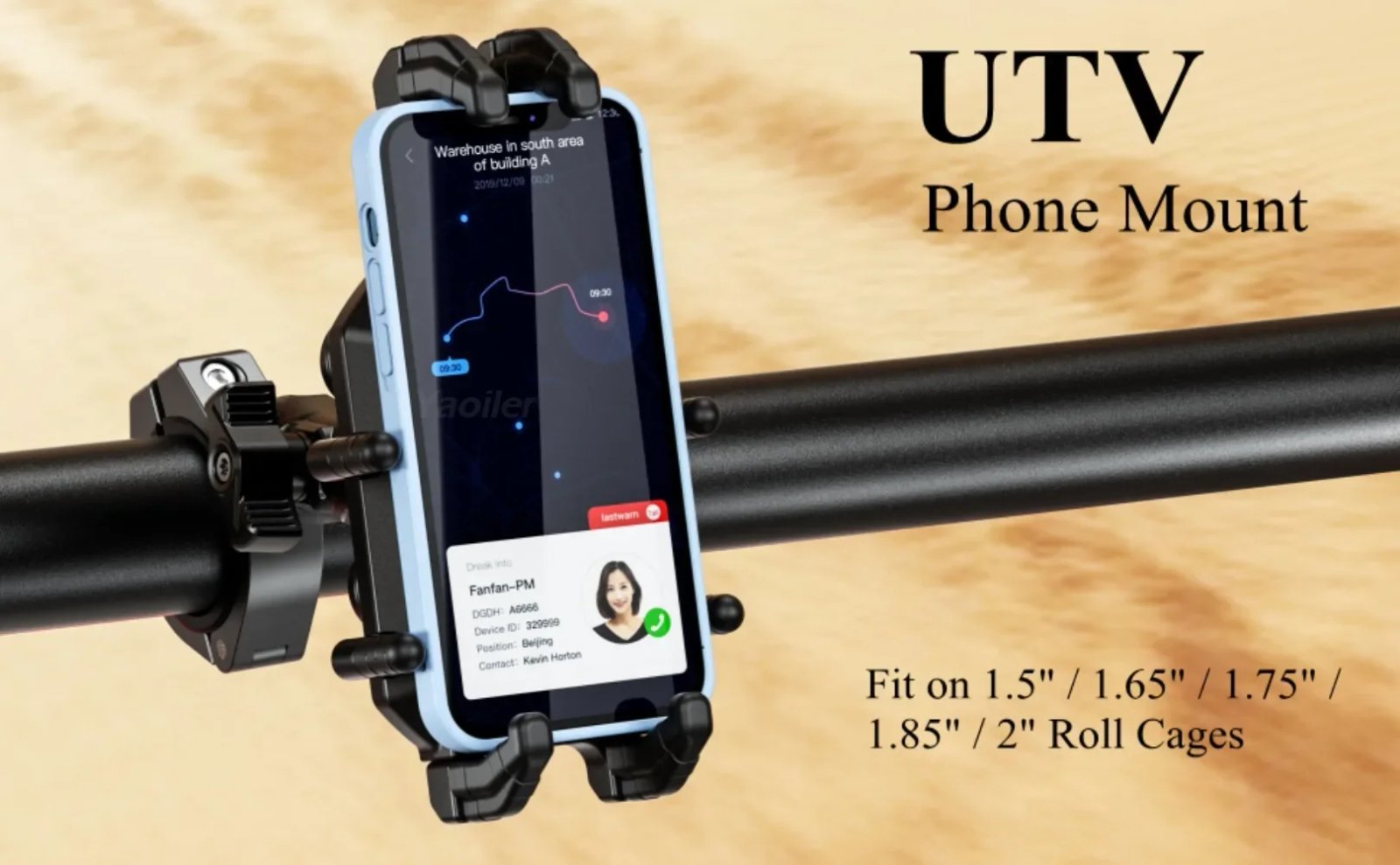 Phone Mount with Vibration Dampener Heavy Duty for UTV Roll Cage Cellphone Holder Fit on 1.5''/1.65''/1.75''/1.85''/2'' Roll Bar
