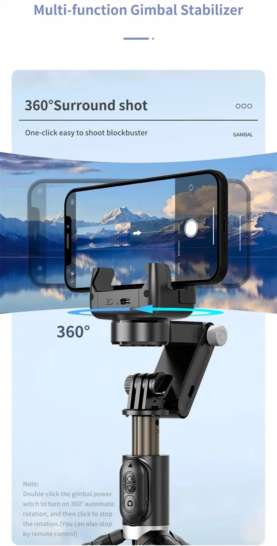 Desktop Following the shooting Mode Gimbal Stabilizer Selfie Stick Tripod with Fill Light for iPhone Cell Phone Smartphone