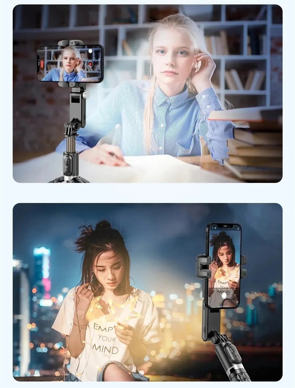 Desktop Following the shooting Mode Gimbal Stabilizer Selfie Stick Tripod with Fill Light for iPhone Cell Phone Smartphone