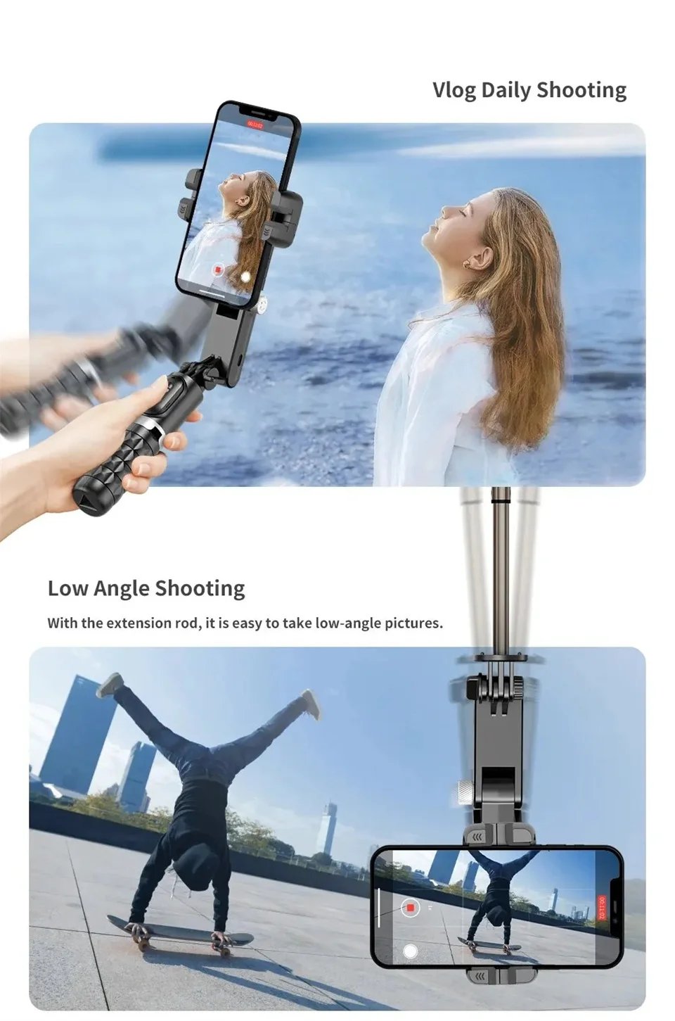 Desktop Following the shooting Mode Gimbal Stabilizer Selfie Stick Tripod with Fill Light for iPhone Cell Phone Smartphone