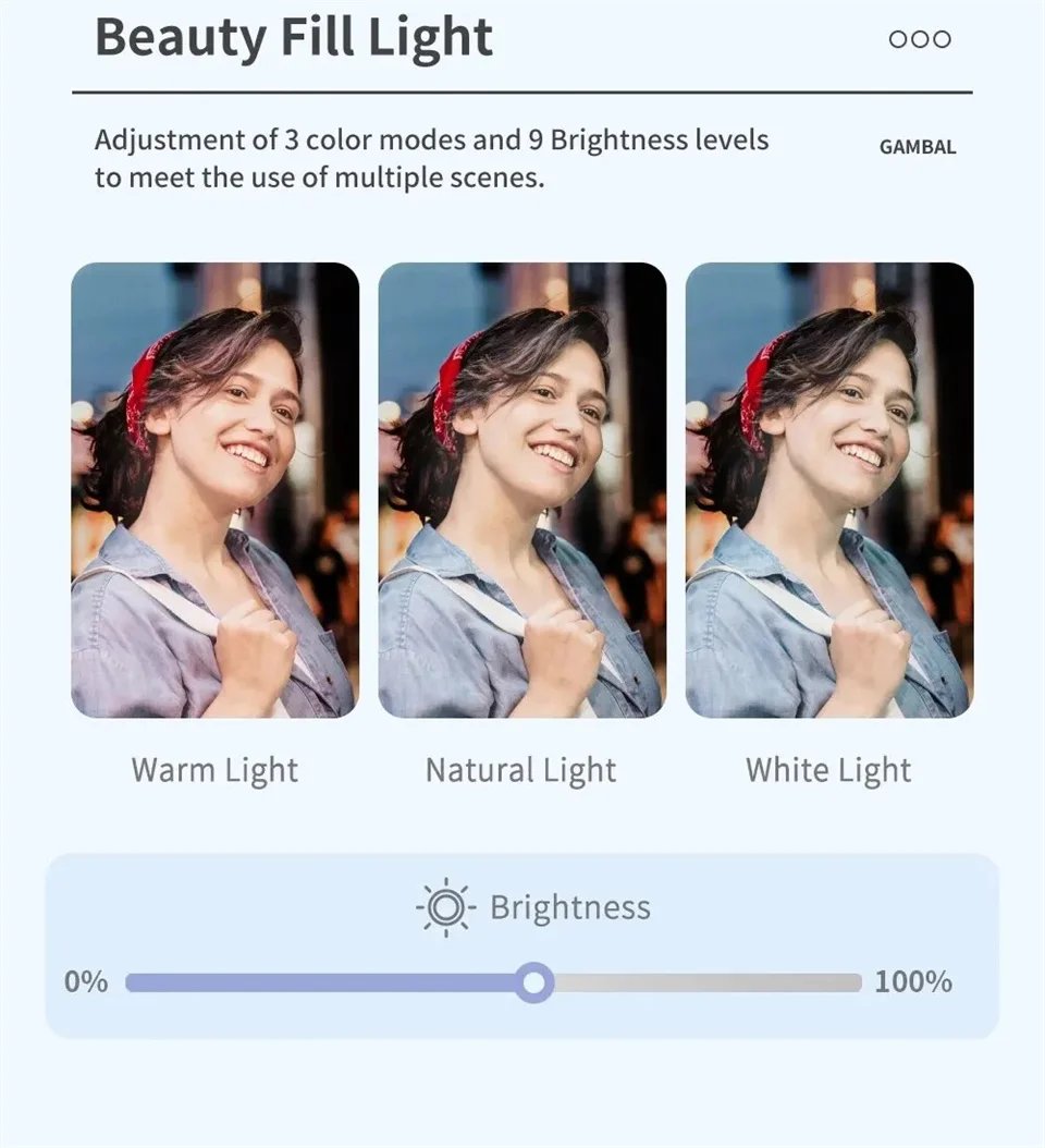Desktop Following the shooting Mode Gimbal Stabilizer Selfie Stick Tripod with Fill Light for iPhone Cell Phone Smartphone