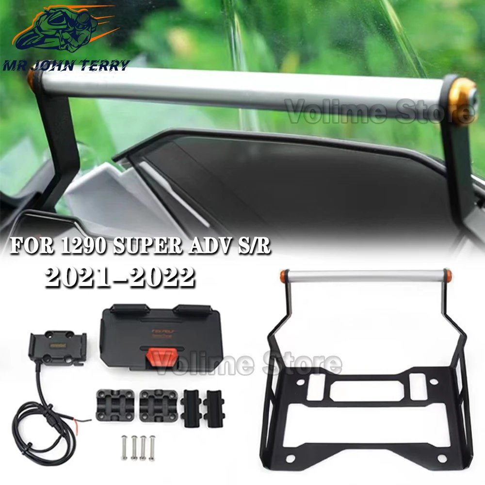 For 1290 SUPER ADV ADVENTURE S R 2021 2022 Motorcycle GPS Phone Holder USB & Wireless Charger Navigation Bracket Mount Stand