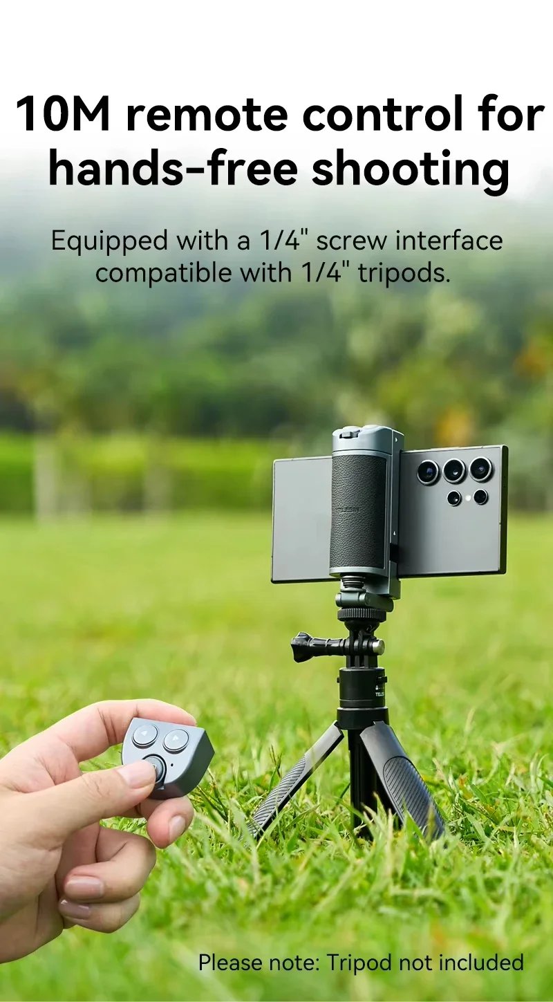 Phone Camera Grip with Bluetooth, Hidden Selfie Stick Stand Multi-Mode Control Universal Fit for IPhone/Android - Vlog Essential