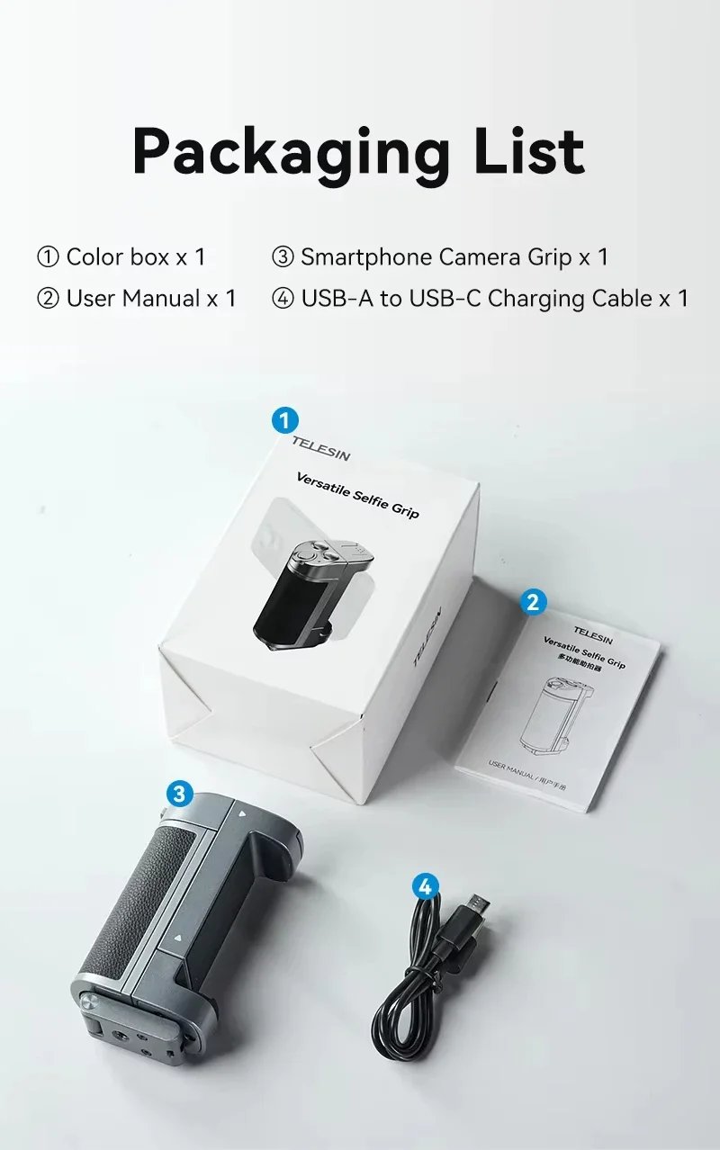 Phone Camera Grip with Bluetooth, Hidden Selfie Stick Stand Multi-Mode Control Universal Fit for IPhone/Android - Vlog Essential