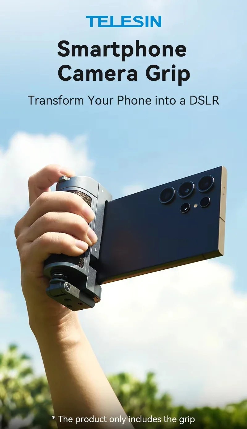 Phone Camera Grip with Bluetooth, Hidden Selfie Stick Stand Multi-Mode Control Universal Fit for IPhone/Android - Vlog Essential