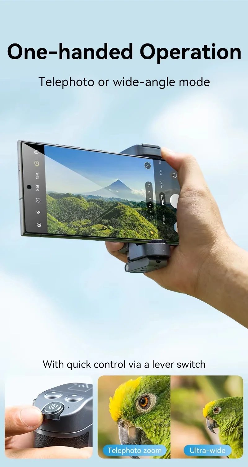 Phone Camera Grip with Bluetooth, Hidden Selfie Stick Stand Multi-Mode Control Universal Fit for IPhone/Android - Vlog Essential