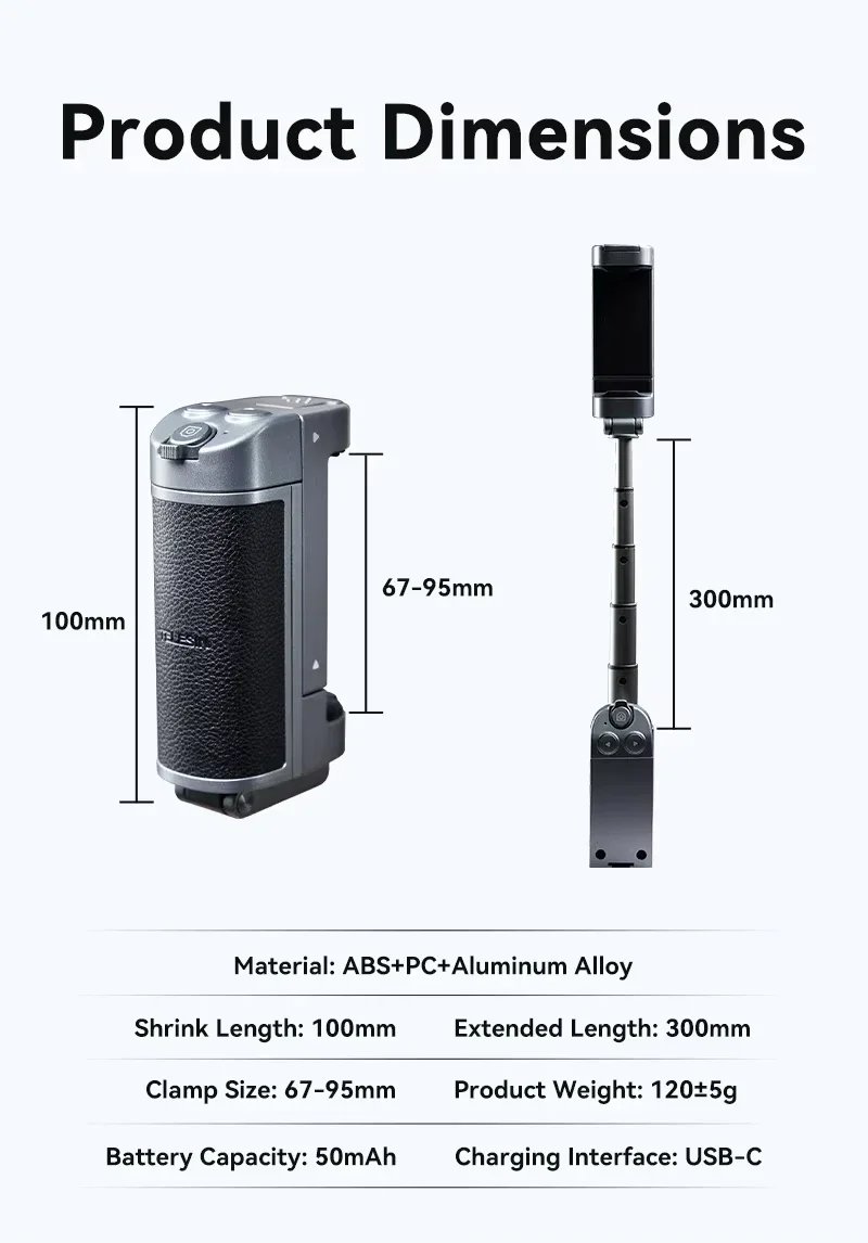 Phone Camera Grip with Bluetooth, Hidden Selfie Stick Stand Multi-Mode Control Universal Fit for IPhone/Android - Vlog Essential