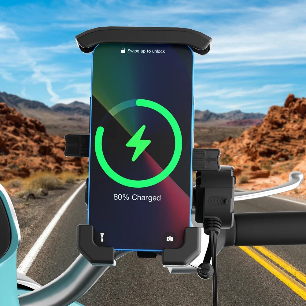 15W Wireless Charging Electric Vehicle Riding Navigation Holder Fast Charger Motorcycle Phone Mount for Bike Motorcycle Scooter