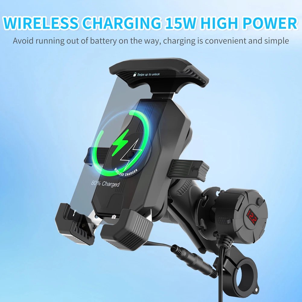 15W Wireless Charging Electric Vehicle Riding Navigation Holder Fast Charger Motorcycle Phone Mount for Bike Motorcycle Scooter